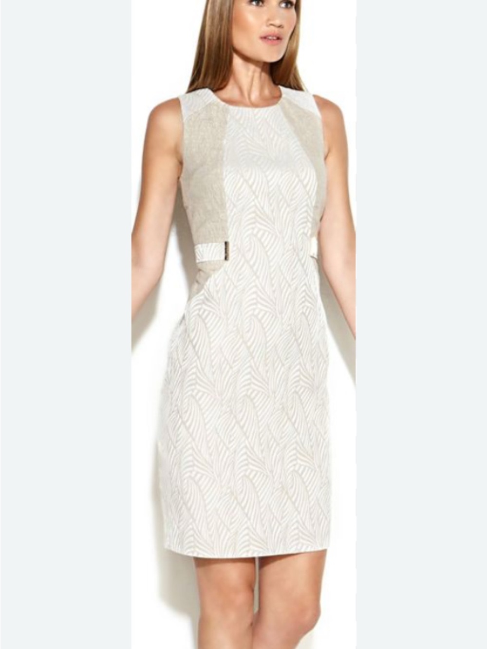 Calvin Klein Cream & Taupe Textured Panel Sheath Dress
